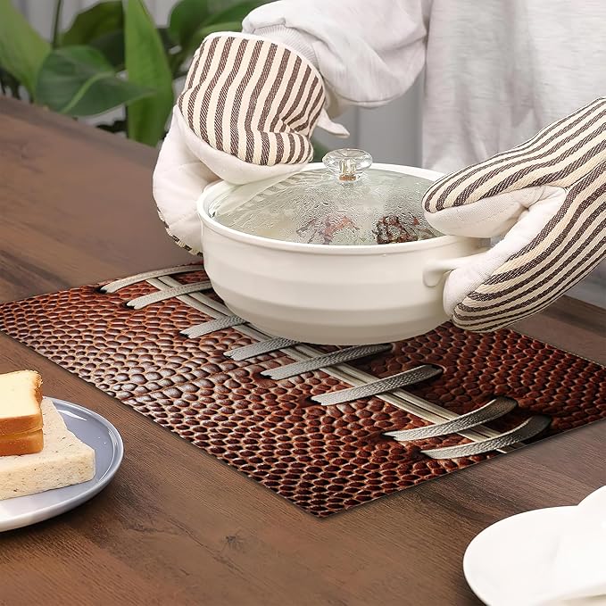 Football Texture Placemats Set of 6,Laces Stripes Placemats Washable Kitchen Dining Linen Table Mats Stain Heat-Resistant for Home Party Indoor 12x18 inch
