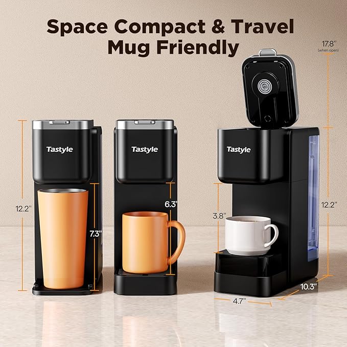 Tastyle Hot & Iced Coffee Maker with Magnetic K-Pod Organizer (Pods Not Included), Stores 10 Pods, 4-5 Cups Coffee Maker & Single-serve Brewer for K Cup & Grounds, 40oz Removable Water Tank, Black