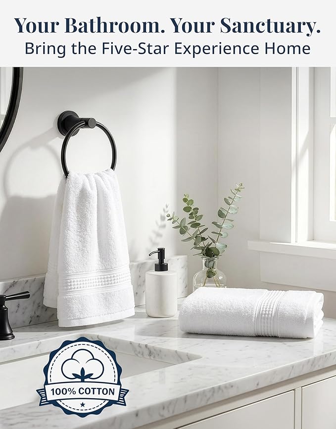 White Hand Towels for Bathroom - Pack of 4 (16"x28") 100% Cotton Hand & Face Towels - Soft, Durable, Quick Dry & Highly Absorbent, Fingertip Towel for Bathroom - Great for Gym, Salon, Spa & Family Use