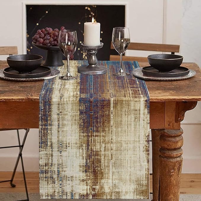 Emvency Vintage Farmhouse Table Runner, Abstract Teal and Gold Weathered Textured for Kitchen Coffee Table Family Dinners Holiday Parties Wedding Events Decor(13x72 inch)