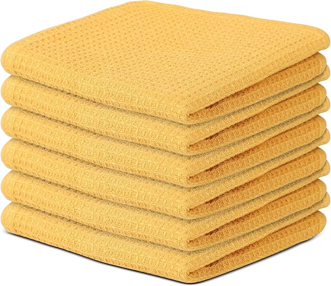 Vintage Vista 100% Cotton Waffle Dish Cloths (Pack of 6) - Dish Rags for Washing Dishes - Reusable & Highly Absorbent Kitchen Towels - Kitchen Rags fo Easter - (12" x 12" - Yellow)