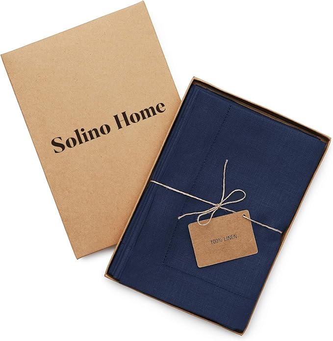 Solino Home Navy Blue Linen Napkins Set of 4-100% Pure Linen Hemstitch Dinner Napkins 20 x 20 Inch for Mothers Day, Memorial Day - Classic Hemstitch