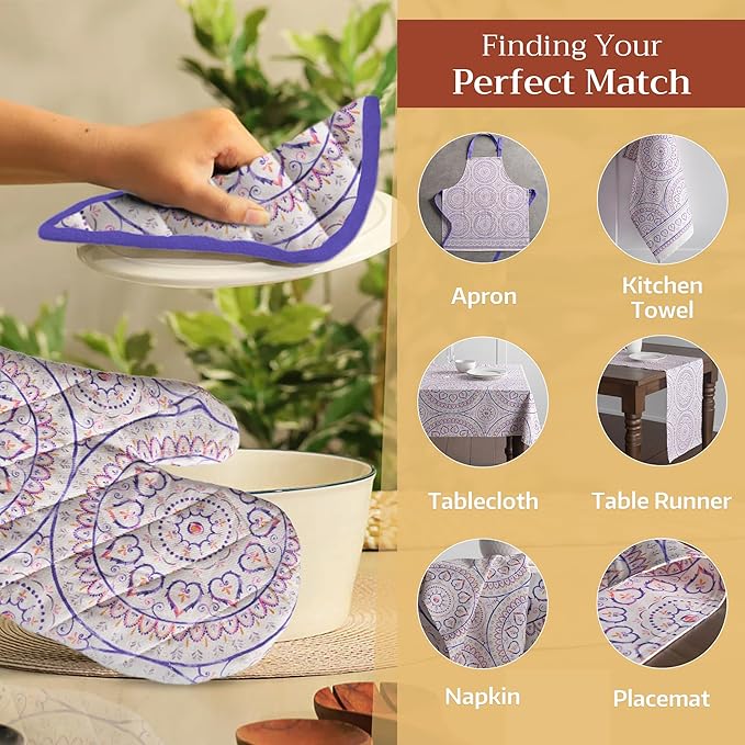 Maison d' Hermine Pot Holders 100% Cotton Heat Resistant Potholders 8" x 8" Hot Pads with Loop BBQ Cooking Baking Gifts for Mothers Day Handling Hot Pans Spring/Summer (Pack of 1, Mandala)