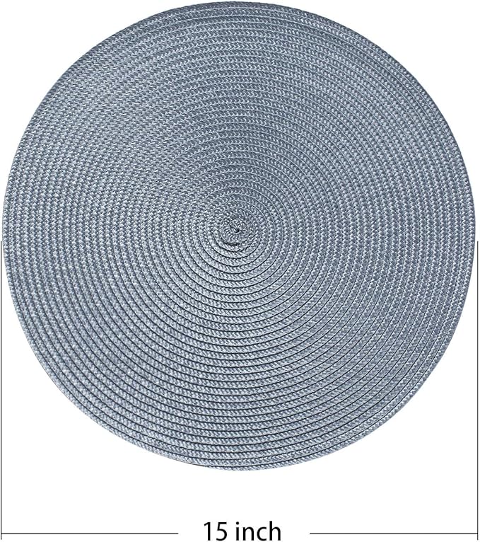 AHHFSMEI Round Placemats Set of 6 Heat Resistant Washable Non-Slip Woven Braided Table Mats for Dining Table Kitchen & Home Decor (Light Blue)
