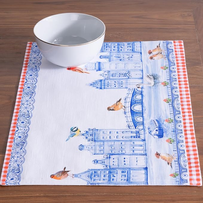 Maison d' Hermine Placemats Set of 4 100% Cotton Washable Cloth Place Mats Reusable Table Mats for Kitchen Dining Party Wedding Gifts for Mothers Day Spring/Summer (Amsterdam Canals, 13" x 19")