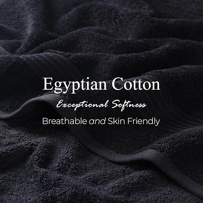 Superior Egyptian Cotton 3-Piece Towel Set, Basic Towels For Bathroom, Home Decor, Guest Bath, Shower, Apartment, Included 1 Face, 1 Hand, 1 Bath Towel, Washcloth, Quick Dry, Black