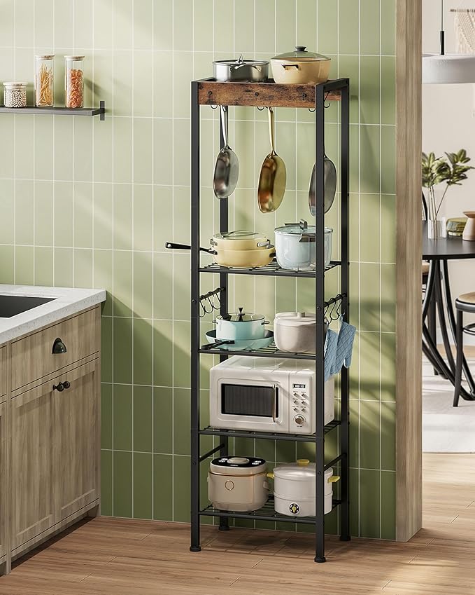 CHOEZON 5-Tier Pot Rack, Floorstanding Pots and Pans Organizer, Kitchen Bakers Rack, Kitchen Island Table, Pots and Pans Organizer, Storage Stand, for Living Room, Rustic Brown and Black TPR16BF