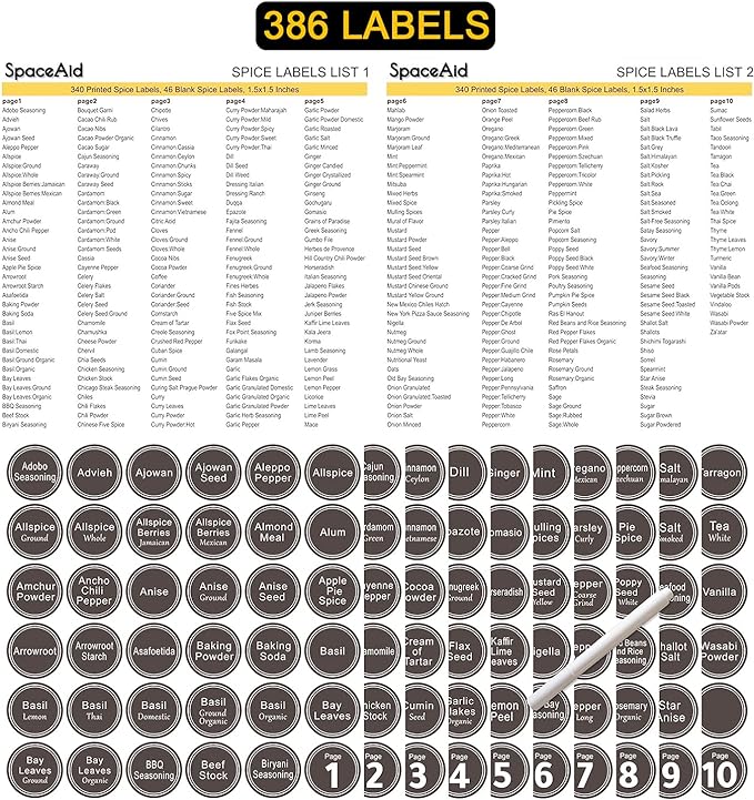 SpaceAid Spice Rack Organizer with 20 Spice Jars, 386 Spice Labels, Chalk Marker and Funnel Set for Cabinet, Countertop, Pantry, Cupboard or Door & Wall Mount - 20 Jars, 9.8" W × 10.8“H, Black