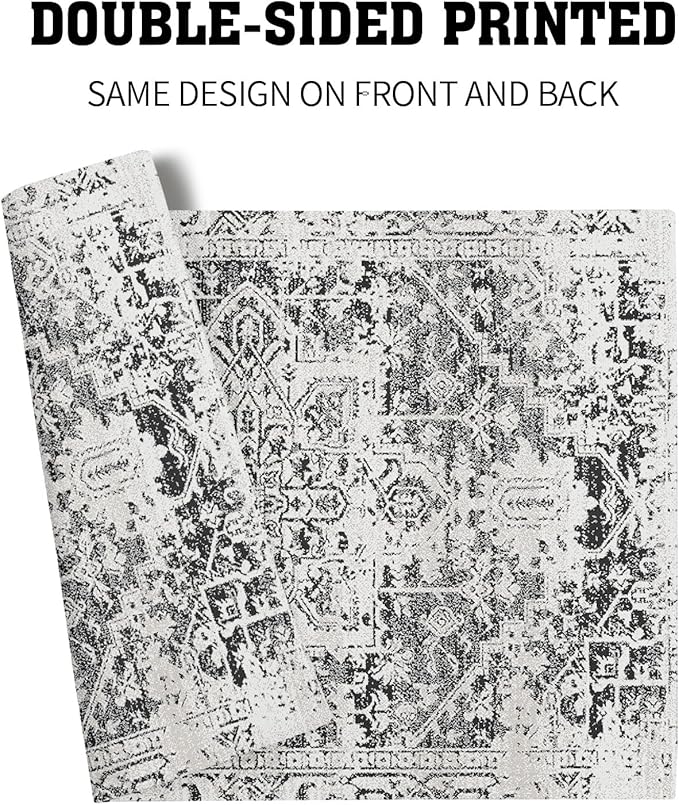 Gray Black Boho Placemats Set of 6 Ethnic Bohemian Carpet Place Mats Washable Kitchen Dining Vintage Grey Geography Floral Linen Table Mats Stain Heat-Resistant Cloth Tabel for Home Party 12x18 in