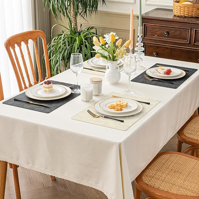 Romanstile Vinyl Placemats Set of 6-12x17 Inch, Reversible Waterproof Washable Non Slip Table Mats, Faux Leather Heat Resistant Wipeable Table Placemats for Dining/Party/Indoor/Outdoor, Grey-Beige