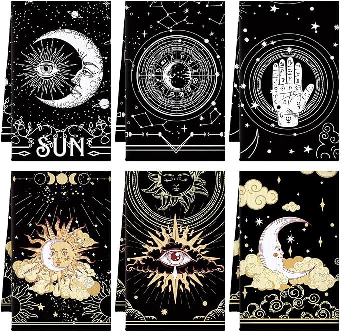 Bencailor 6 Pcs Retro Kitchen Towels 15.7 x 23.6 Inch Farmhouse Vintage Hand Towels Decorative Absorbent Dish Cloth for Bathroom Decor for Cooking Baking Cleaning(Modern Color,Tarot)