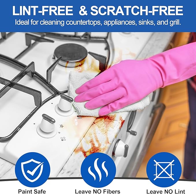 Microfiber Cleaning Cloth, 12 Pack White Cleaning Rags,12" X 11" Lint Free Dish Towels Wash Cloths, Reusable Microfiber Towels for Home and Kitchen Bathroom Apartment Cleaning Supplies