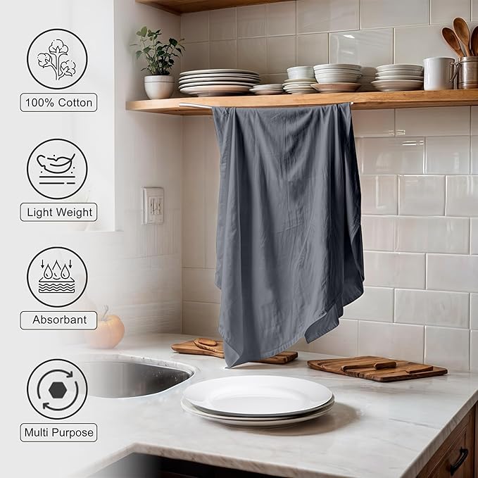 ZOYER Flour Sack Towels 28" x 28", 12 Pack - 100% Cotton Dish Towel - Machine Washable TeaTowels, Ultra Absorbent BarTowels, Dish Cloth Perfect for Drying Dishes & Cleaning - Grey