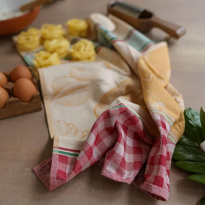 sea me at home 100% Cotton French Jacquard Kitchen Tea Towel Set of 4 - Italian & French Gourmet Kitchen Towels (Gourmet Moments)