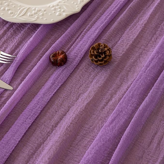 Keketoarrange 6pcs Spring Table Runner Lavender Gauze Rustic Boho Lilac Cheesecloth Grape Table Runner 120 Inch 10 FT for Wedding Baby Bridal Shower Birthday Party Long Sheer Easter Home Decorations