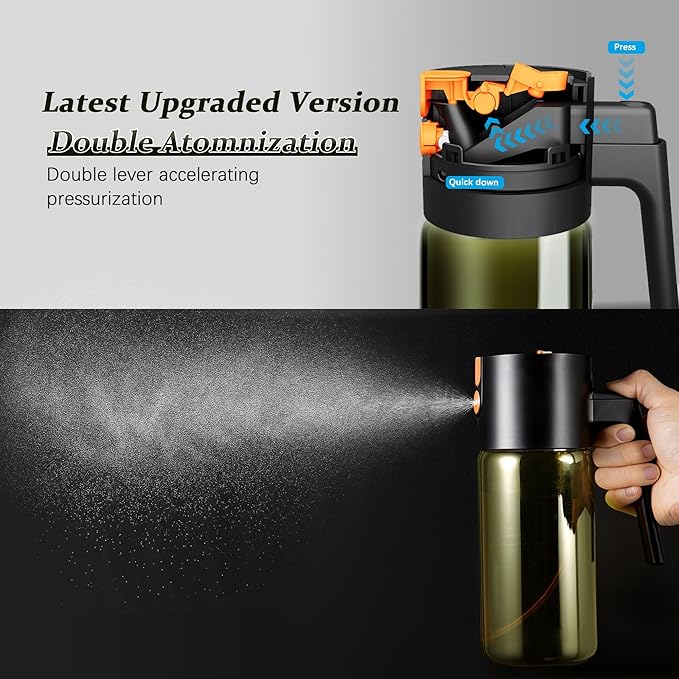 Glass 2 In 1 Olive Oil Dispenser Bottle for Kitchen Gadgets, Olive Oil Sprayer for Cooking 17oz/500ml (Light Blockage, Black)