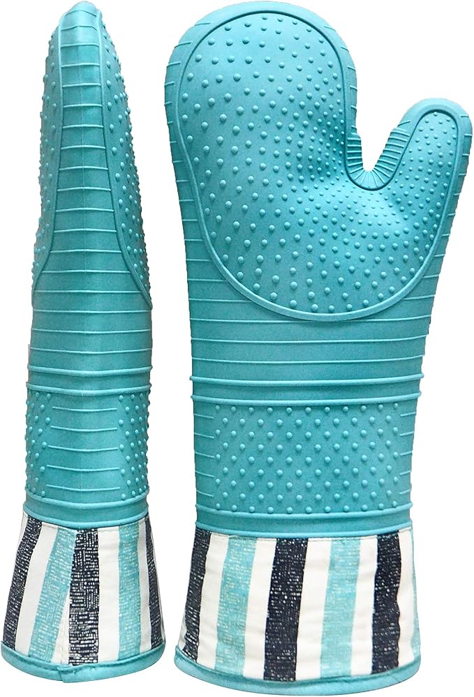 RED LMLDETA Heat Resistant 550 Degree Oven mitt, Silicone Oven Hot Mitts - 1 Pair, Extra Long Professional Baking Oven Gloves - Food Safe,Pot Holders Cooking,Grilling,Kitchen (Blue Mittens)