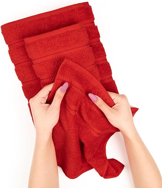 American Soft Linen Luxury Hand Towels for Bathroom, 600 GSM Heawy Weight 16x28 Size 100% Cotton Turkish 4 Piece Hand Face Towel Set, Red Hand Towels