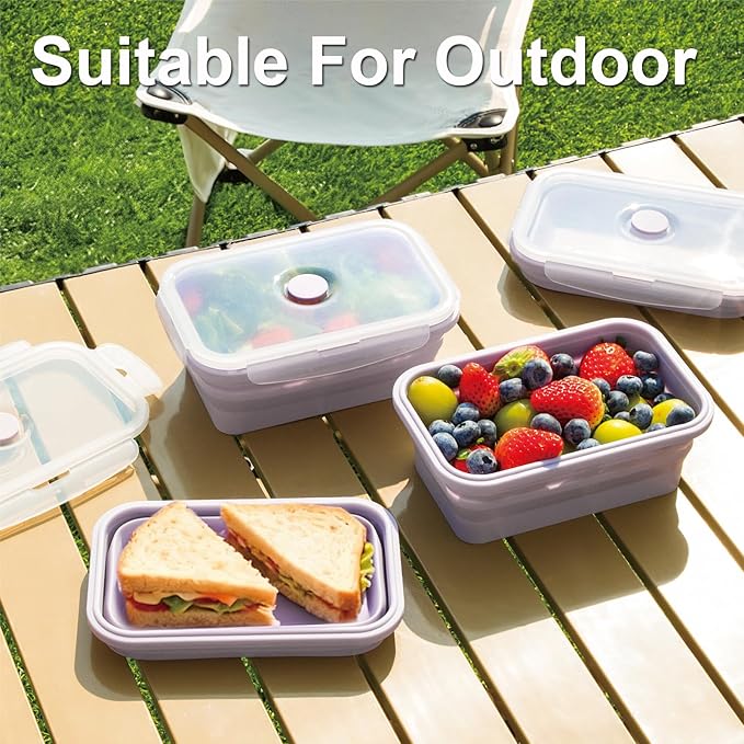 Silicone Food Storage Containers with Lids, 4 Pack Set 27oz/800ml Collapsible Meal Prep Lunch Containers with Airtight Lid & Ven for Kitchen, Camping, Microwave, Freezer and Dishwasher Safe