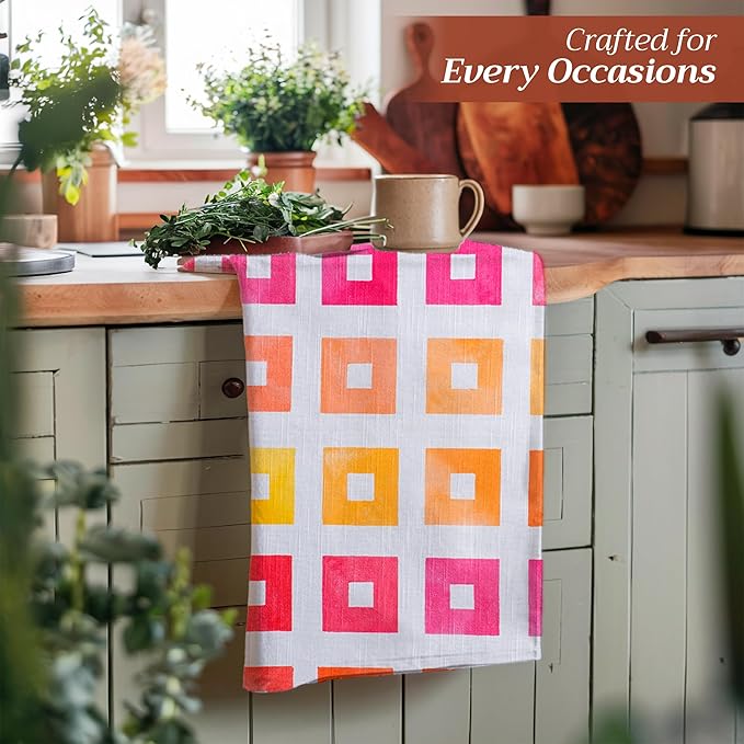 Maison d' Hermine Kitchen Towels Set of 3 100% Cotton 27.50" x 20" Reusable Cloth Tea Dish Towels Absorbent with Hanging Loop for Kitchen Gifts for Mothers Day Spring/Summer (Summer Maze)