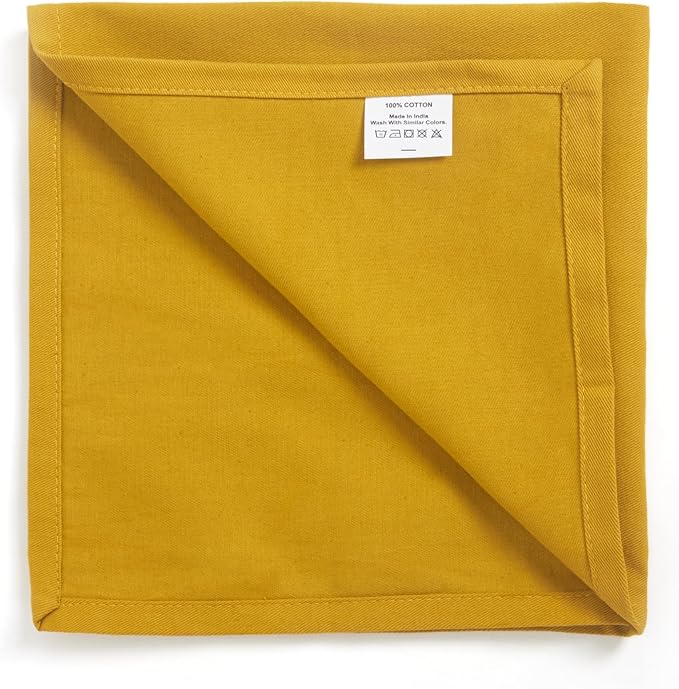 ACCENTHOME Accent Home 100% Cotton Napkins, Delicate Cloth Napkins for Dinners, Parties and Weddings，18 x 18 Inch Set of 12 - Mustard