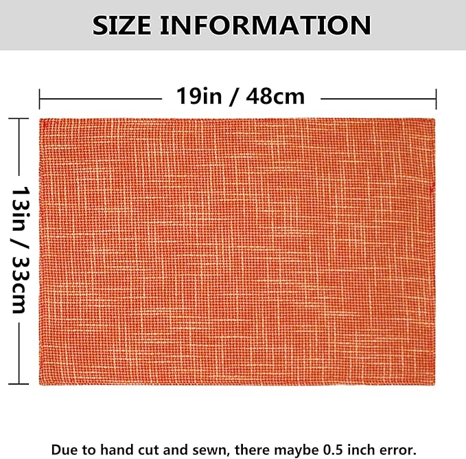 Set of 4 Fall Placemats by Kevin Textile Heat Resistant Dining Table Place Mats Kitchen Table Mats for Seasonal Autumn, 13" x 19", Orange