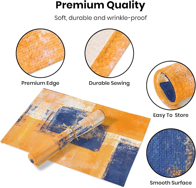 Modern Art Placemats Set of 4 Yellow Abstract Painting Place Mats Washable Linen Blue Placemat for Kitchen Dining Table Home Dinner Party Decor 18x12 Inches