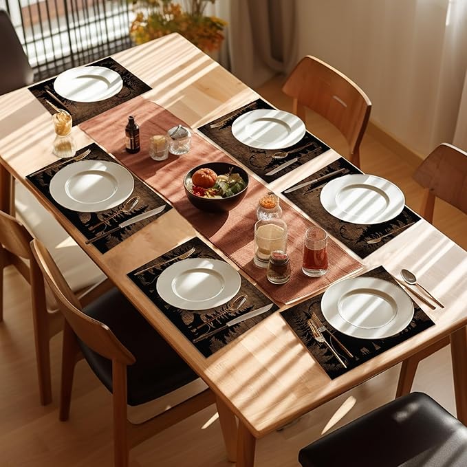 Bear Lodge Placemats Set of 6,Washable Heat Resistant 12×18 Inch Table Mats Farmhouse Place Mats for Outdoor & Camping Lodge Cabin Decor