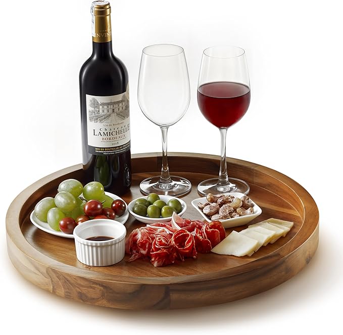 TIDITA 16" Acacia Wood Lazy Susan for Table Top - Wooden Turntable Serving Tray for Charcuterie Boards Cheese Board - Extra Large Black Round Lazy Susan Organizer - Kitchen Revolution for Cabinet