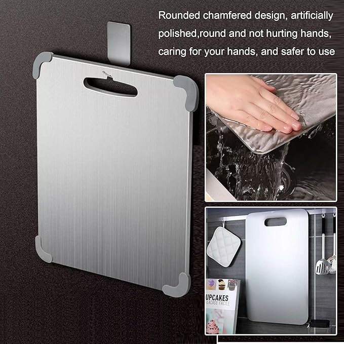 Titanium Cutting Board, 2026 New Upgrade 100% Pure Titanium Cutting Boards for Kitchen, Latest Thickened Version Thickness 0.06IN, Double-Sided Available Belt Guard Angle(15.7IN X 14.1IN）