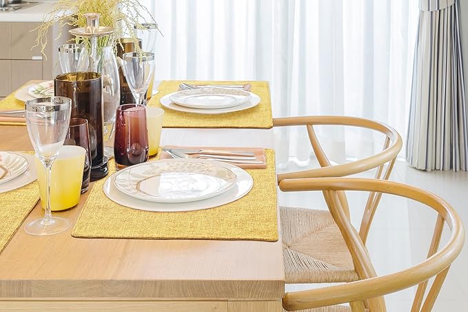 homing Cotton Linen Placemats Set of 6, Cloth Washable Farmhouse Dining Table Mats for Indoors & Outdoors, Easy to Clean, Mustard Yellow, 13 x 19 Inch