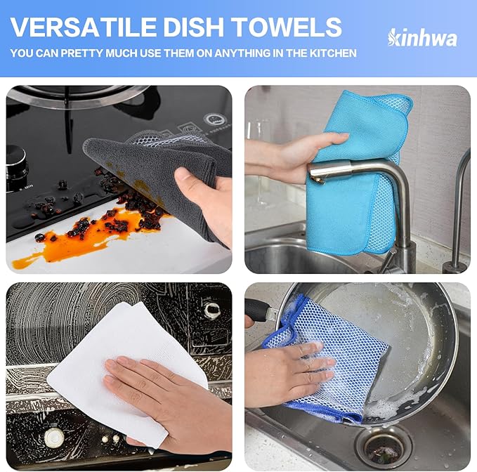 KinHwa Kitchen Washcloths for Dishes Absorbent Microfiber Dish Cloths Quick Dry Dish Rags with Poly Scour Scrub Side Ideal for Kitchen Cleaning (Mixing Colors #2, 12inchx12inch 9 Pack)