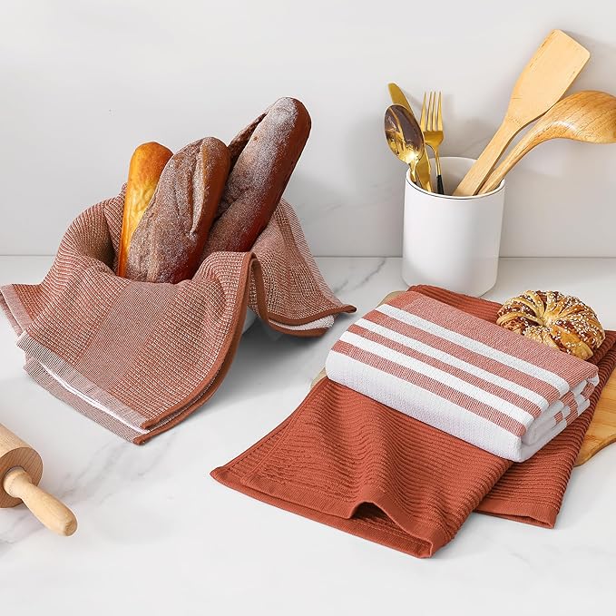 Homaxy Premium Kitchen Towels(18”x 28”, 6 Pack), Large Cotton 380 GSM Kitchen Hand Towels, Soft and Absorbent Terry Dish Towels, Multipurpose Tea Towel Set with Hanging Loop, Rust