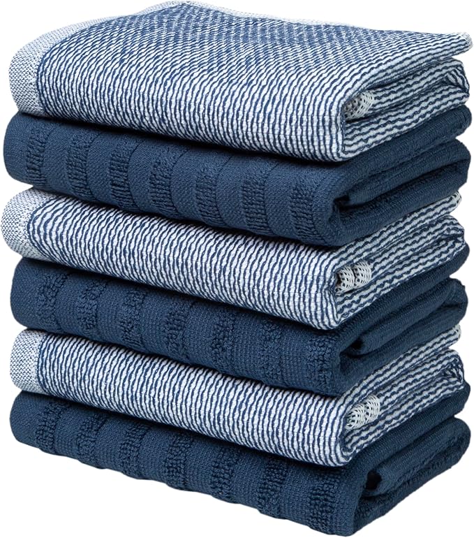Bumble Premium Dish Cloths 13"x13" (6 Pack) | 100% Natural Ring Spun Cotton | 400 GSM | Highly Absorbent & Soft |Yarn Dyed & Solid Dyed Terry Dish Cloth Set - Blue