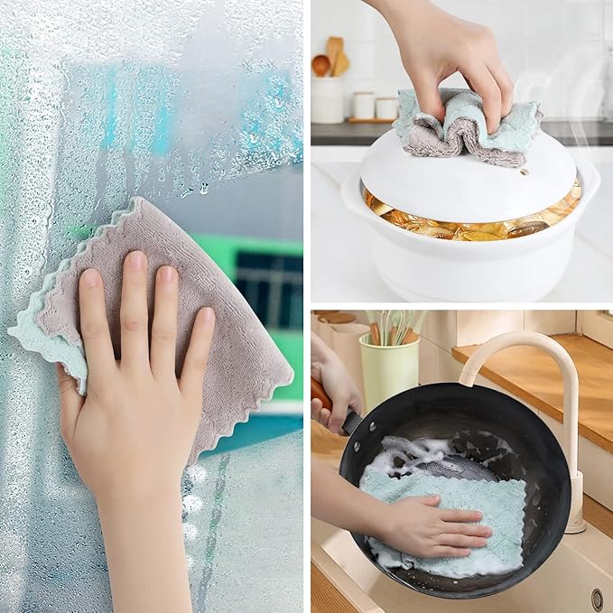 GADIEDIE 10 Pack Kitchen Dish Cloths Dish Towels,Super Absorbent Coral Fleece Cloth,Premium Dishcloths,Nonstick Oil Washable Fast Drying Dish Rags,Reusable Cloth forTable Chair Dish Glass