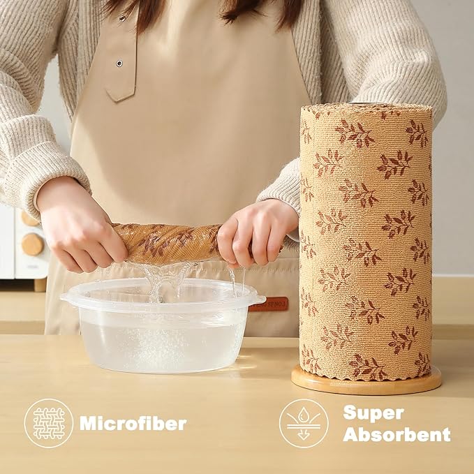 Microfiber Cleaning Cloth Roll,80 Pack Cleaning Towels,Lint Free Rags Paper Towels & Tear Away Reusable Towels,Washable Shop Rags Floral Wipe Cloth,Wash Cloths Dish Rags for Car Kitchen Window