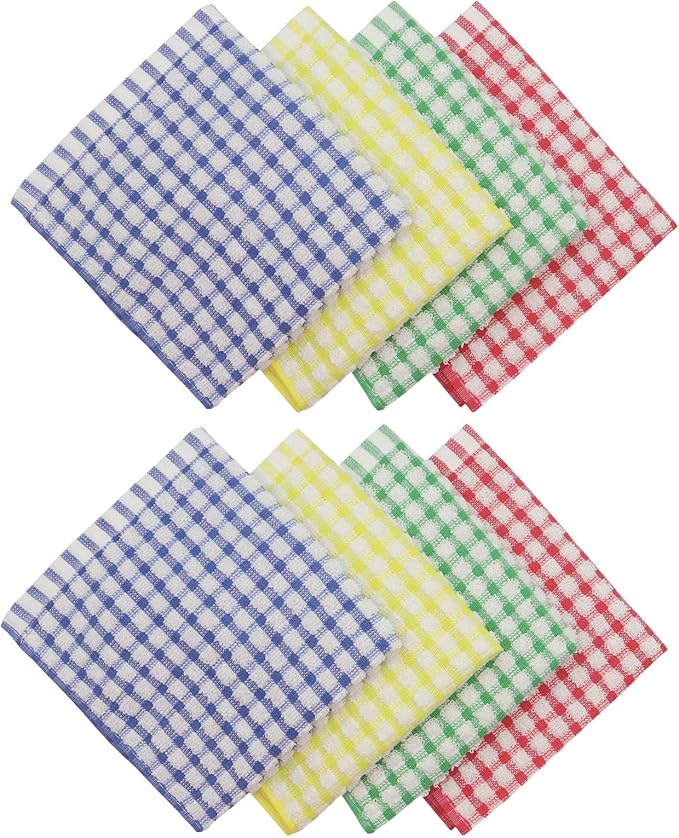 Cotton Cleaning Rags Terry Dish Cloths for Washing Dishes, Set of 8 Dish Rags for Cleaning, Light and Soft Dish Towels for Kitchen Drying Dishes, 11.8 Inch x 11.8 Inch (Mix Color)