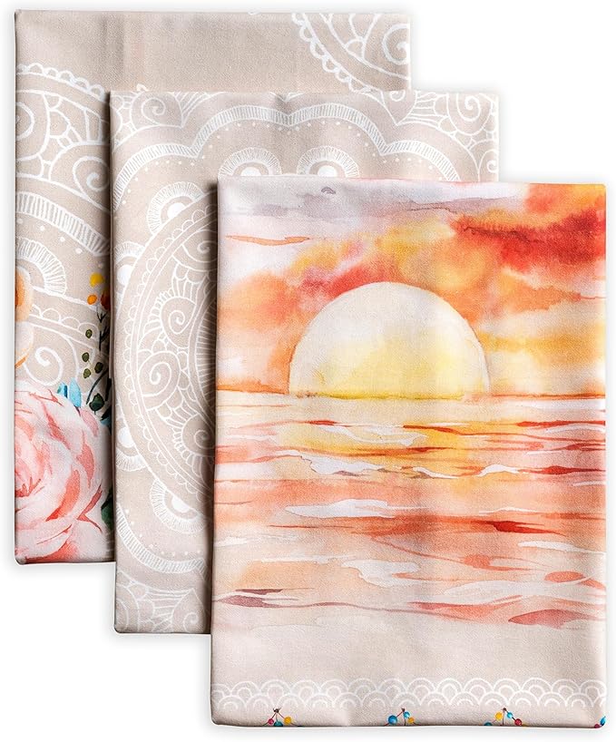 Maison d' Hermine Kitchen Towels Set of 3 100% Cotton 27.50" x 20" Reusable Cloth Tea Dish Towels Absorbent with Hanging Loop for Kitchen Gifts for Mothers Day Spring/Summer (Ibiza - Beige)