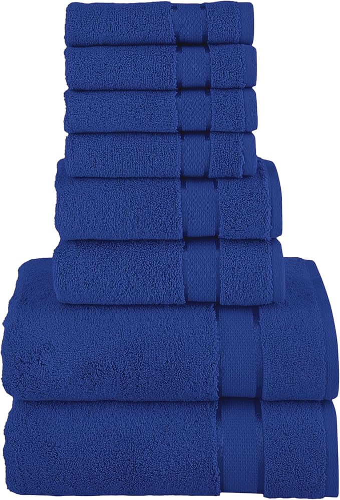 Elegant Comfort Premium Cotton 8-Piece Towel Set, Includes 4 Washcloths, 2 Hand Towels and 2 Bath Towels, 100% Turkish Cotton - Highly Absorbent and Super Soft Towels for Bathroom, Royal Blue