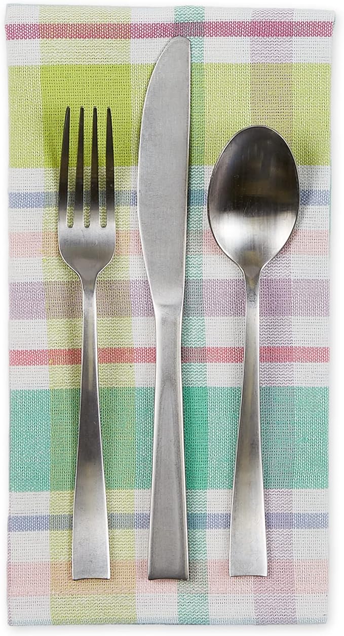 DII Cotton Plaid Napkin Set Machine Washable, 20x20, Spring Time, 6 Count