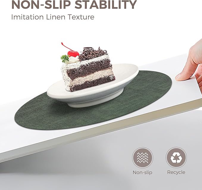 13" Round Placemats Set of 8, Reversible Faux Leather Heat Resistant Table Mats, Waterproof Oilproof Wipeable Table Protective Placemats for Vinyl, Washable for Indoor & Outdoor Use (8, Dark Green)