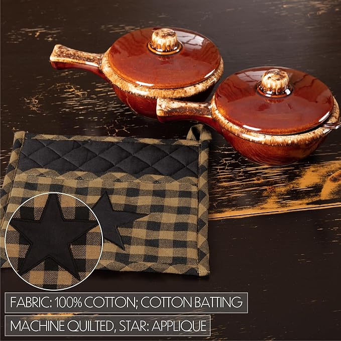 VHC Brands, Black Star, Cotton, 8x8, Pot Holder, Black