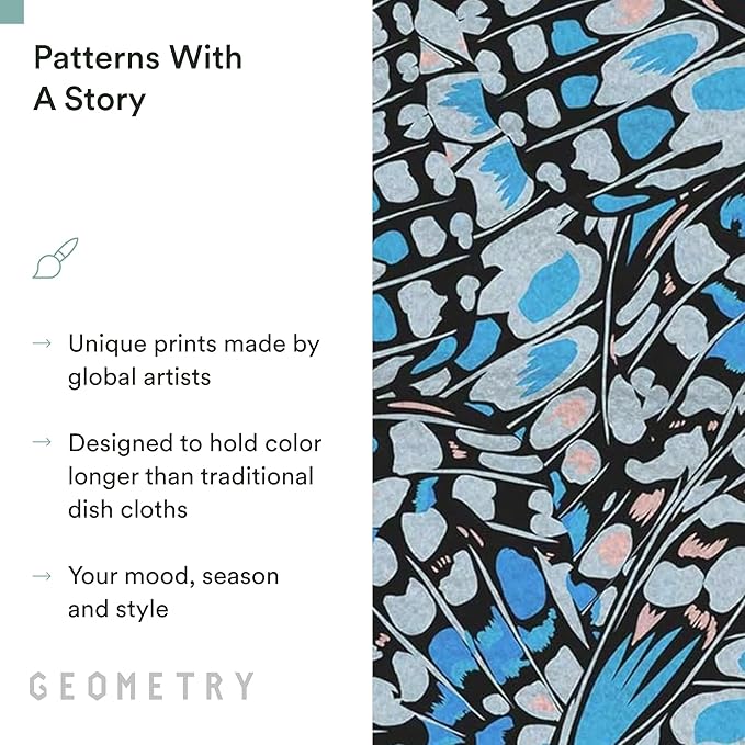 GEOMETRY Kitchen Dish Cloths - Spring & Summer Collection - Premium Dishcloths with Geoweave - Absorbent & Fast Drying Kitchen Towels - Blue Garden Wings, 10" x 10" - 3-Pack