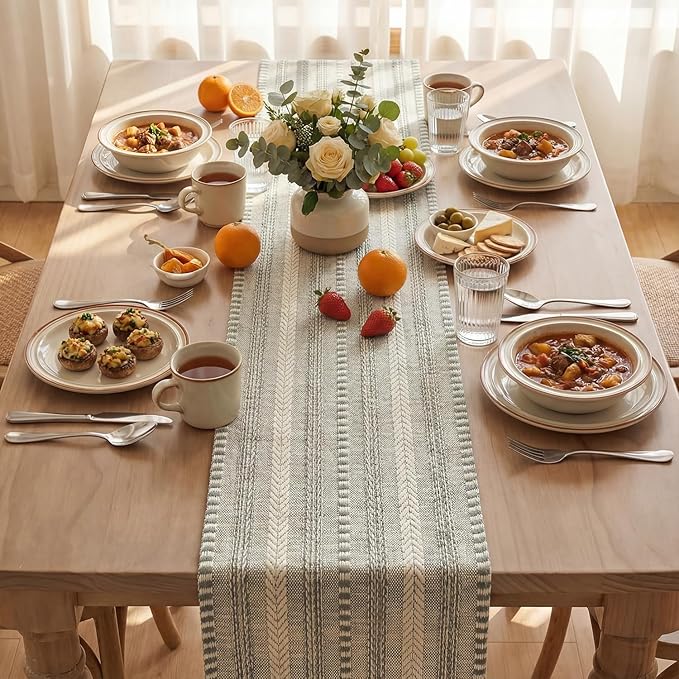 Artoid Mode Dark Grey Farmhouse Woven Table Runner, Seasonal Holiday Rustic Kitchen Dining Table Decoration for Home Party Decor 12x72 Inch