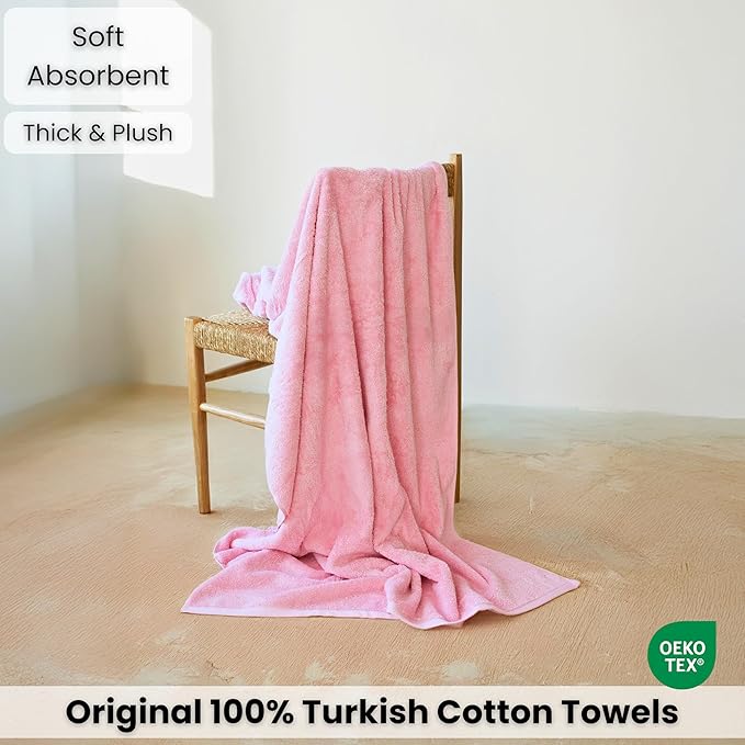 SALBAKOS Luxury 100% Turkish Cotton Bath Sheets 40x80 in Oversized Extra Large Bath Towels Pink Thick Soft Absorbent Turkish Towel for Spa Beach (Pack of 1, Rose, Jumbo Bath Sheet)