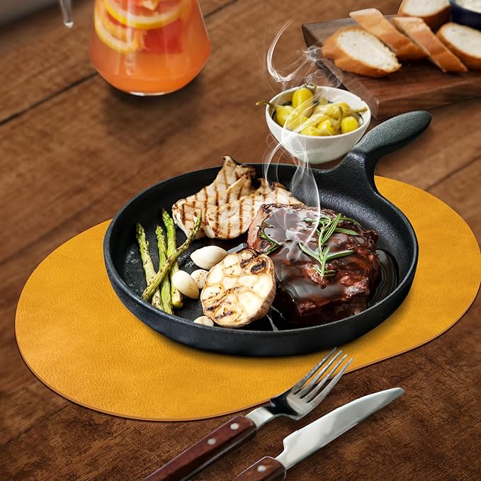 ADRIMER Placemats, Heat Resistant Oval Placemats Set of 8 Washable 12 x 17 Inch, Waterproof Table Mats, Wipeable Pu Place Mats for Kitchen, Dining Room, Yellow