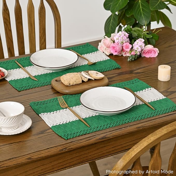Artoid Mode Dark Green Farmhouse Rustic Placemats Set of 4,12x18 Inch Seasonal Hollow Table Mats Party Kitchen Dining Decoration