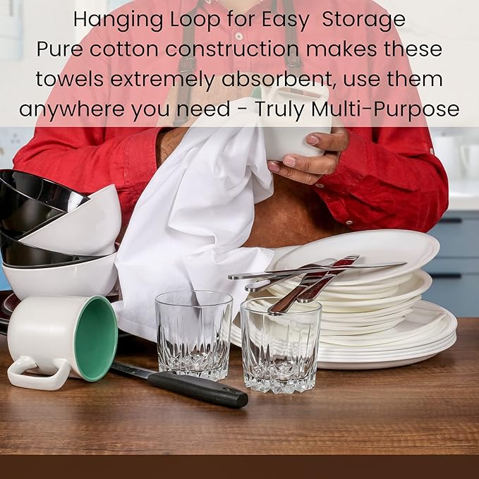 Cotton Clinic Flour Sack Towels White 26"x26" - 100% Cotton Flour Sack Kitchen Towels - Multi Purpose Dish Towels for Drying Dishes - 12 Pack