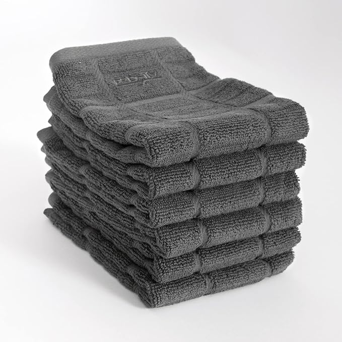 All Clad Premium Solid Dish Cloth Set: Highly Absorbent, Super Soft - 100% Turkish Cotton Terry Looped, 13"x14" Dish Towels for Cleaning & Drying Dishes, Pans, Glassware, or Counters, 6-Pack, Pewter