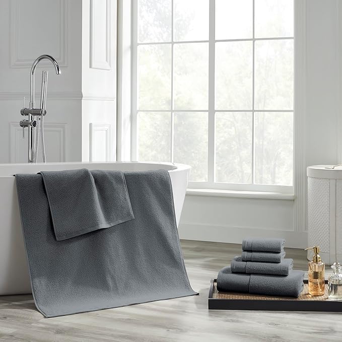 Modern Threads Waffle-Rib 6-Piece Towel Set – Premium Cotton Bath Towels, Ultra-Absorbent & Soft, Elegant Waffle Texture for Bathroom & Spa, Carbon